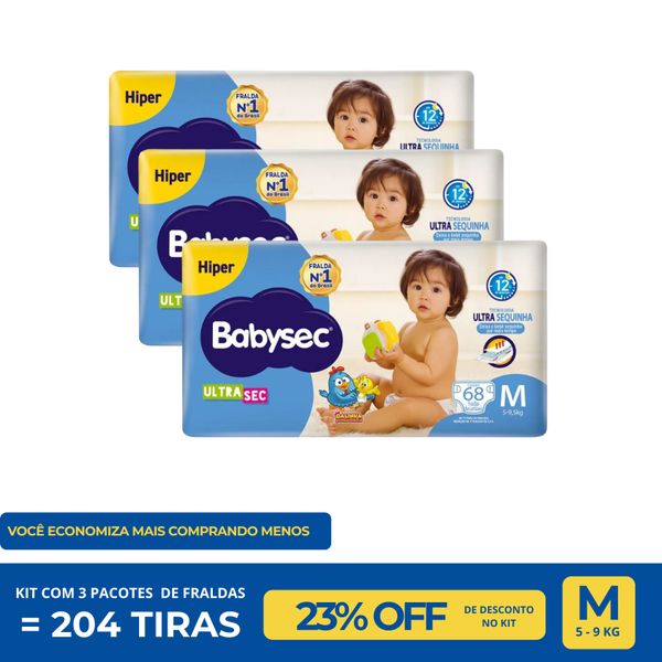 Kit Mês Fralda Babysec Ultra Hiper M 68 Unidades