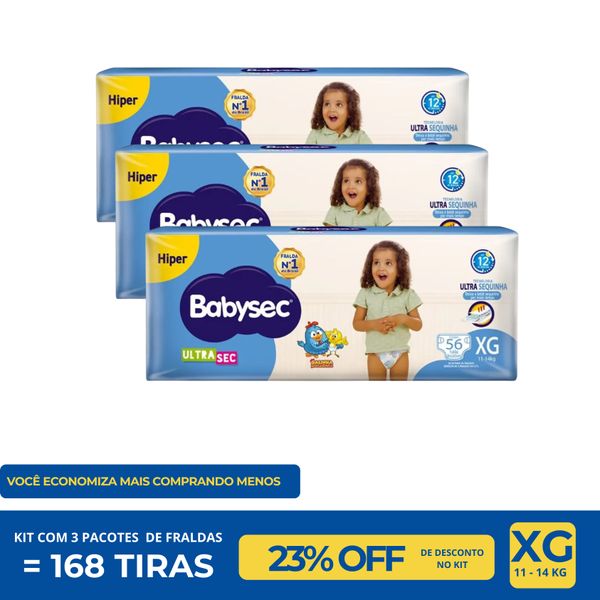 Kit Mês Fralda Babysec Ultra Hiper XG 56 Unidades