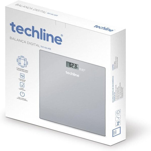 Balança Digital De Vidro Temperado Tec-Silver Techline Capacidade 180kg