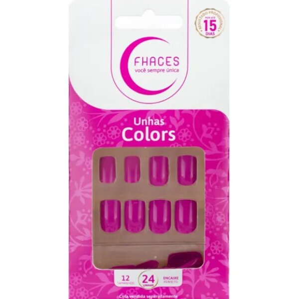 Colors Quadrada 12 Tamanhos Rosa Fucsia - Unhas Postiças (24 Unidades)