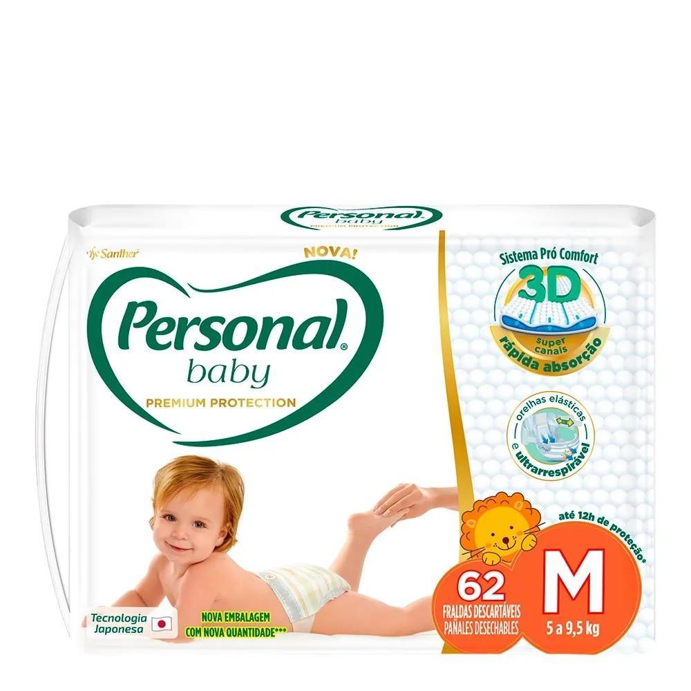 Fralda Personal Baby Premium Protection M, Pacote Com 62 Unidades